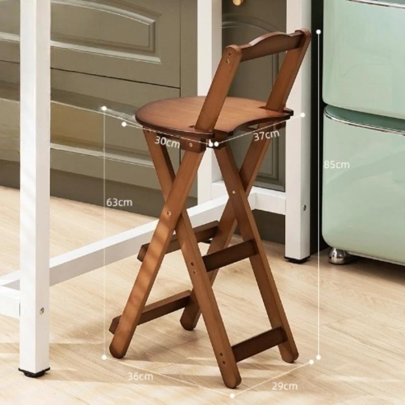 Solid Wood Simple Foldable High Stool Bar Chair Solid Wood Backrest Home Living Room Coffee Shop Portable Stool