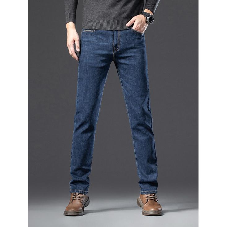 Spring And Autumn New High End Plush Jeans For Men Straight Tube Slim Fit Elastic Thick Casual Pants Autumn And Winter Men'S Pants
