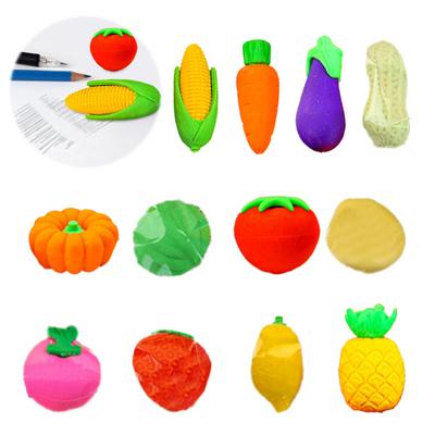 12 Pcs Fruit Vegetable Erasers Set Mini 3D Lemon Tomato Eggplant Pencil Eraser for Classroom Prizes Gifts Supplies Back To School Party Favors