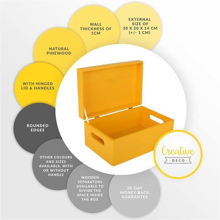 Yellow Wooden Storage Box 30 X 20 X 14 Cm with Lid and Handles