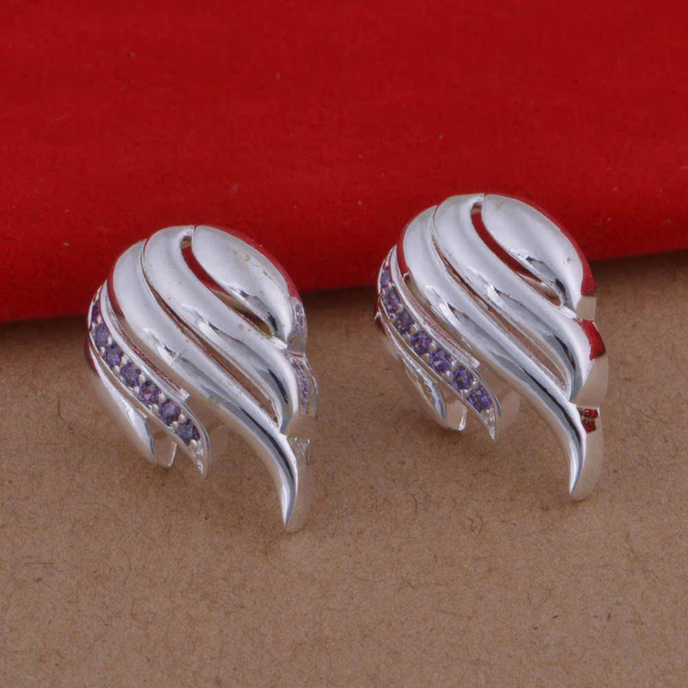 Korean Style 925 Sterling Silver Feather Earrings with Diamond Design