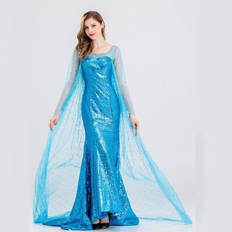 Halloween Snow Queen Elsa Princess Anna Dress Frozen Snow Treasure Adult Watch Costume