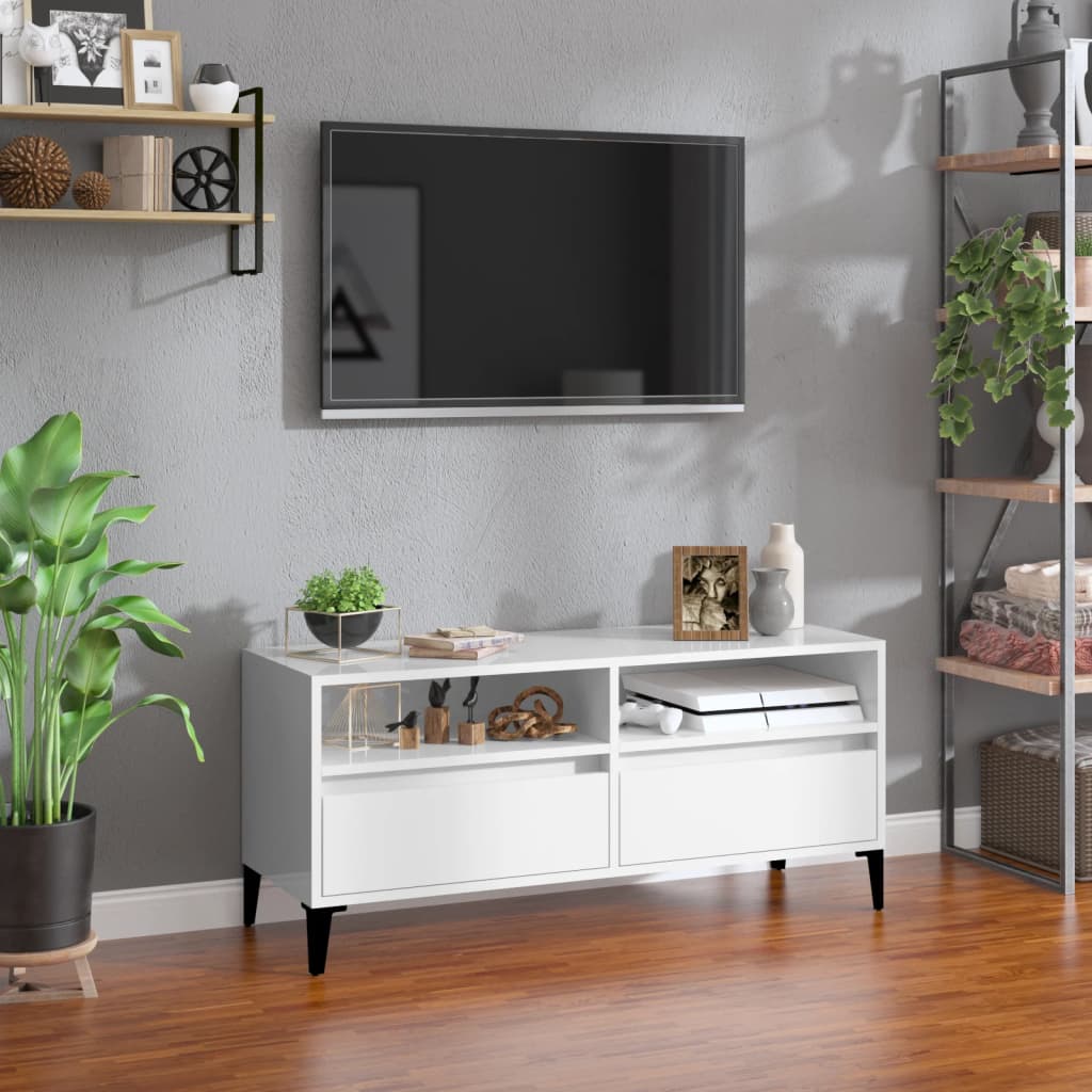 Vidaxl Szafka Pod Tv, Wysoki Połysk, Biała, 100X34,5X44,5 Cm
