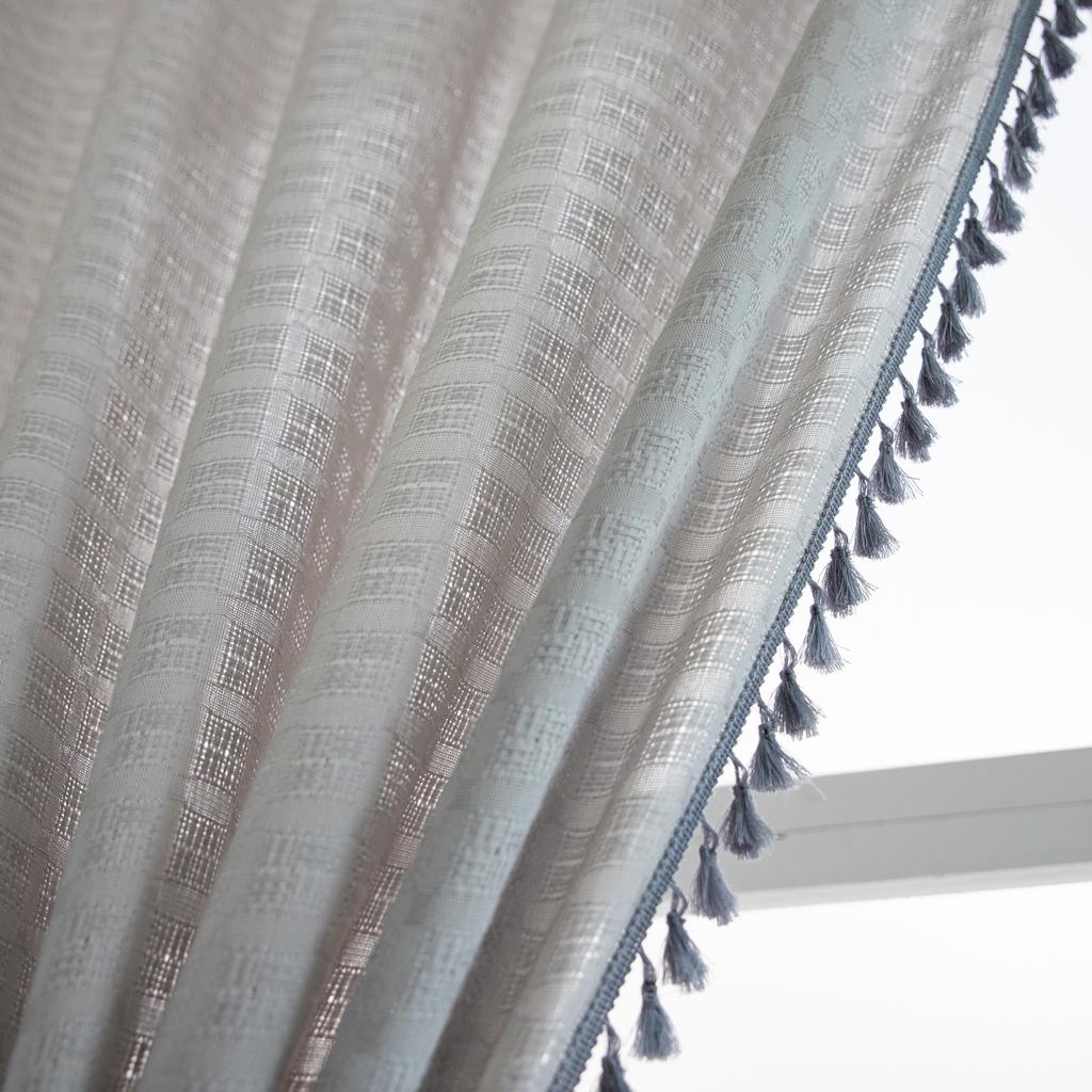 Finished Curtains, American Rural Fringed Window Screens, Solid Color, Gray, Simple Cotton And Linen Lattice