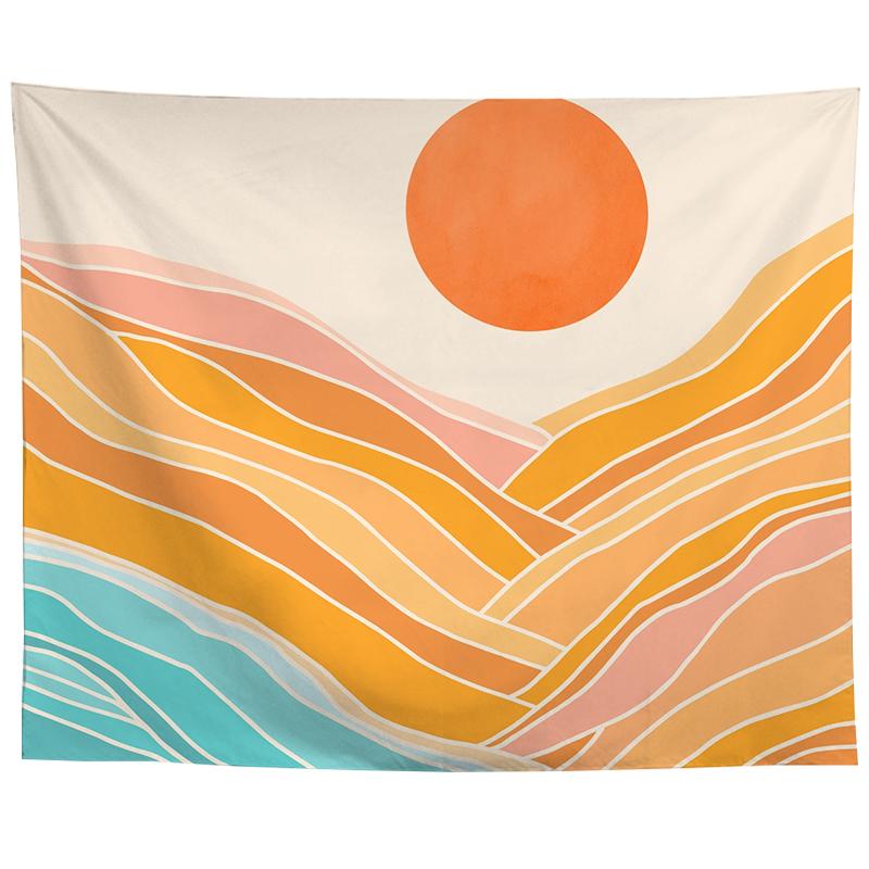 Watercolor Sea Sunset Tropical Forest Print Tapestry  Plants Abstract Landscape Living Room Bedroom Home Decor