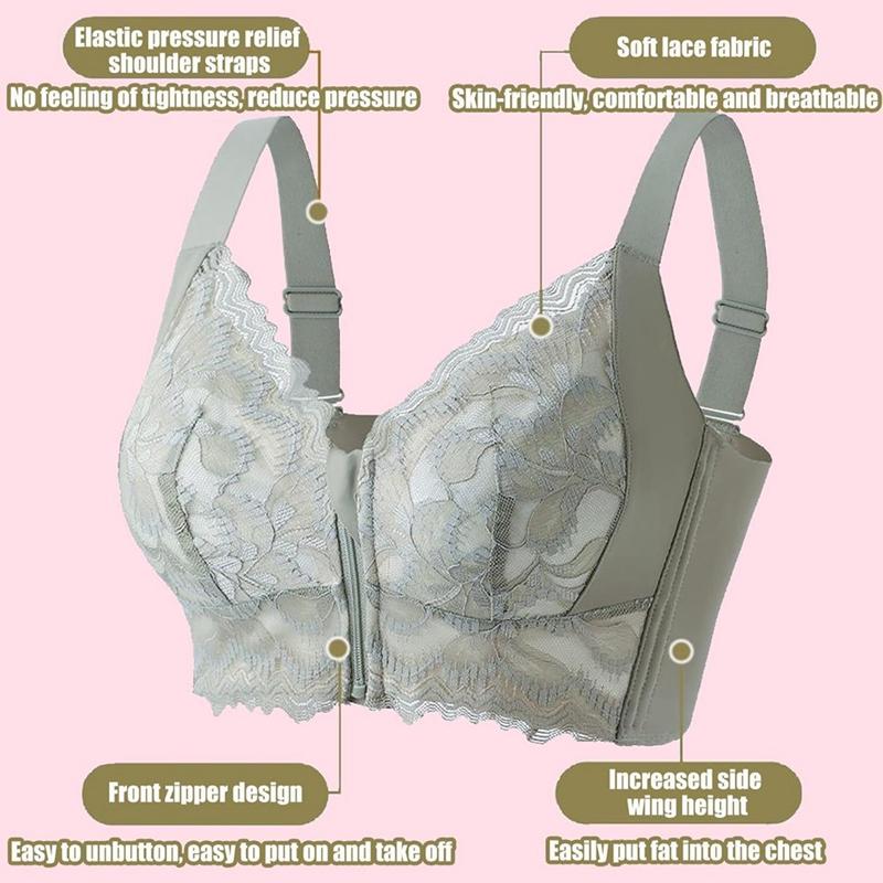 Women's Front-Zip Adjustable Strap Push-Up Bra