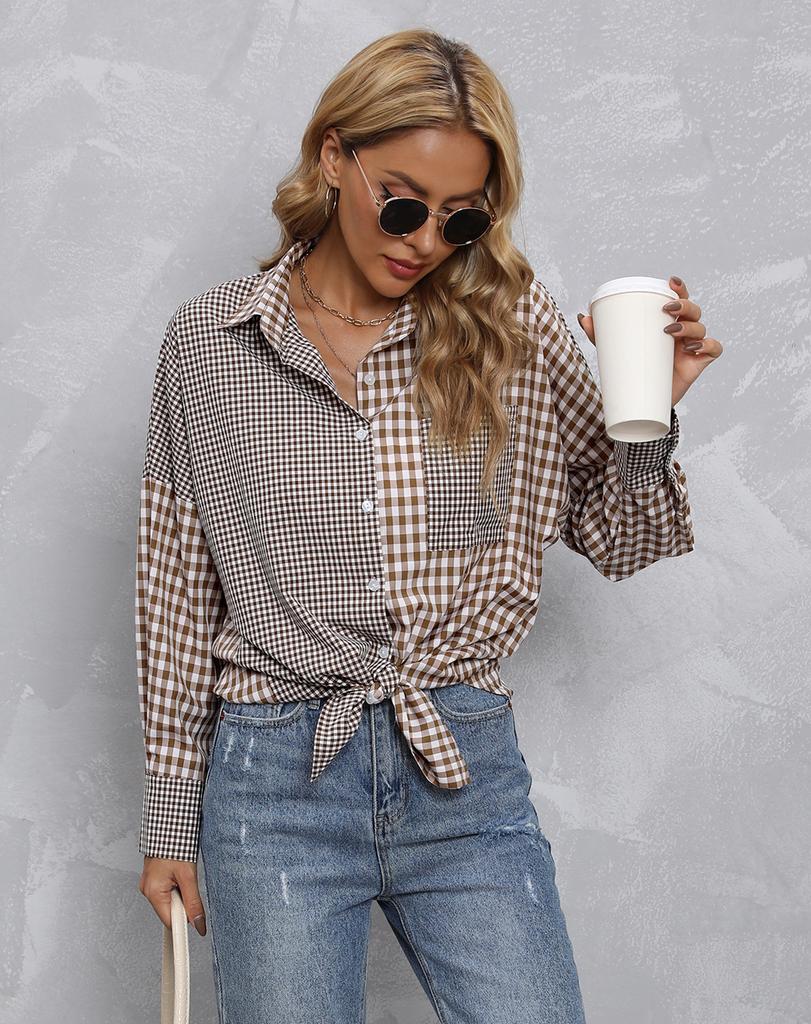 Women's Casual Plaid Shirt Long Sleeve Loose Fit Button Down Top with Multiple Color Options