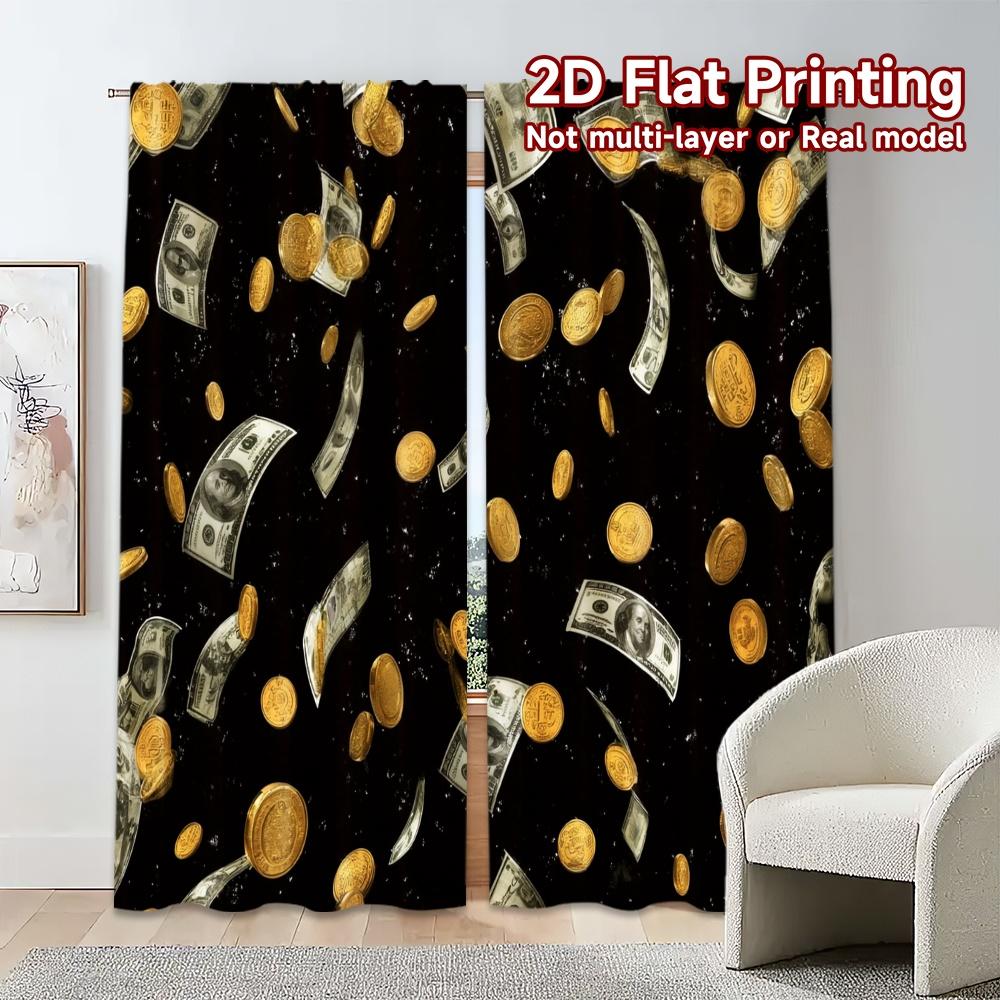 2pcs, 2D FLAT PRINTING Curtains (Without Rod) MoneyRain Chic Pattern Curtains Fabric Curtains Holiday Decorative for Living