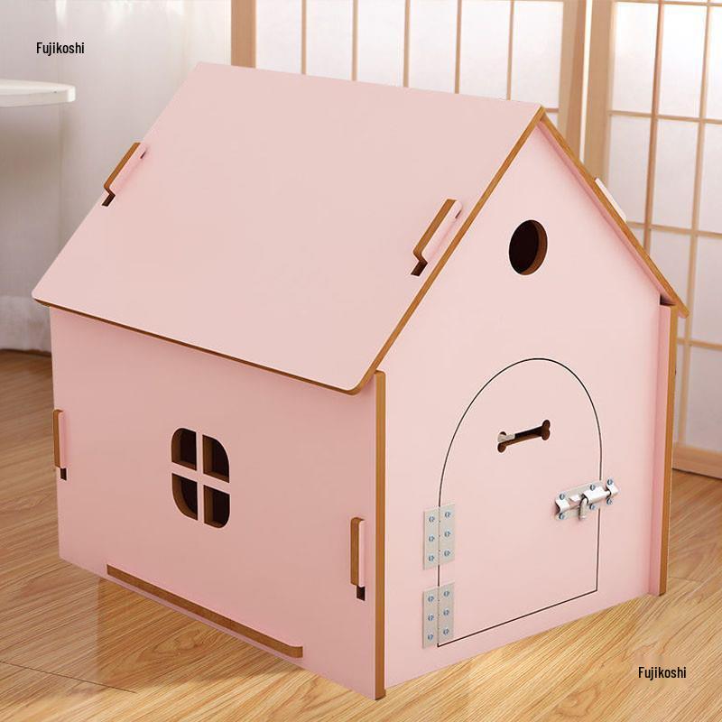 Four-Season Wooden Pet House: Indoor Cat Bed & Small Dog Kennel with Door