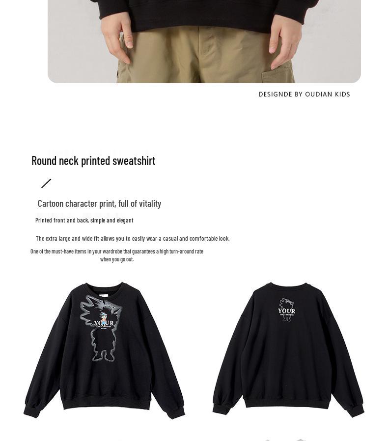 Korean Style Cartoon Sports Hoodie for Older Kids - Boys' Long Sleeve Top