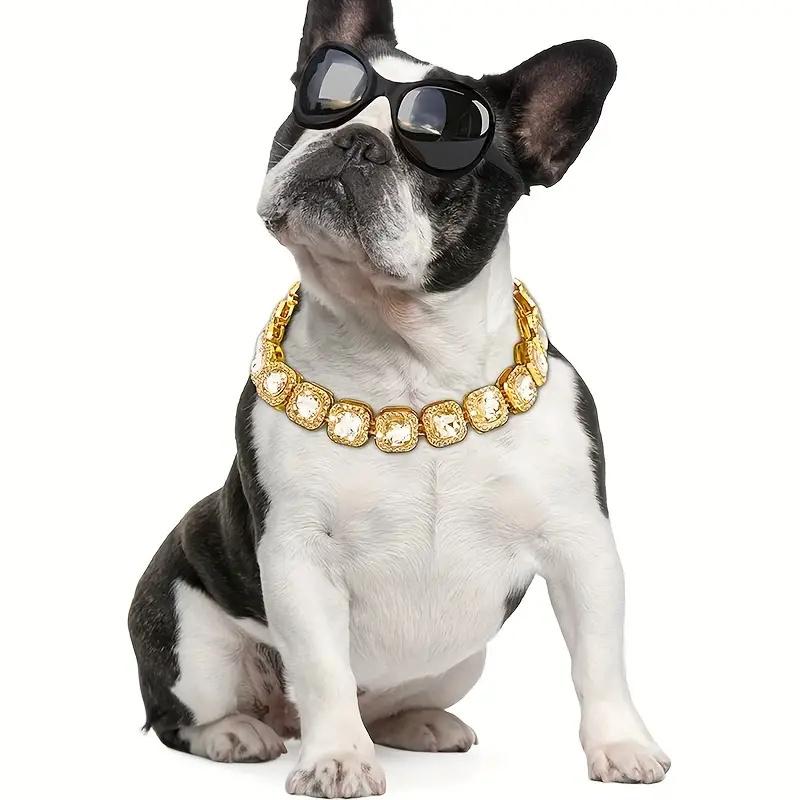 Dog Chain Diamond Cuban Collar Walking Metal Chain Collar with Design Secure Buckle, Pet Cat Cuban Collar Jewelry Accessories