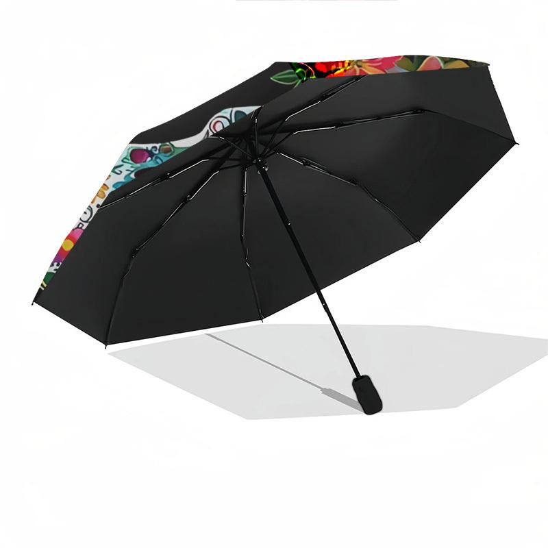 Sugar Skull, Day of the Dead Themed Automatic Opening and Closing Umbrella, Brightly Colored 8-rib Portable Umbrella, Suitable for Men and W