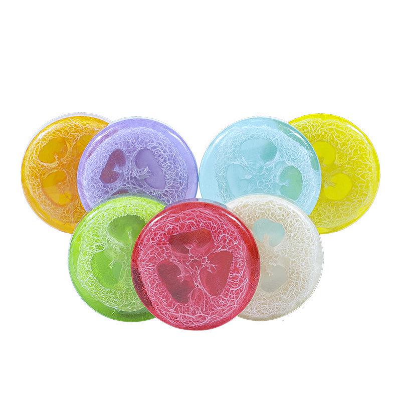 Sapone Spugna Luffa al Limone Fatto a Mano - 100g Sapone Detergente con Olio Essenziale Sale Marino Rosa e Spugna Luffa per Viso e Corpo.
