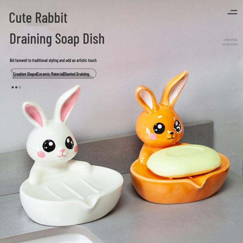 Creative Ceramic Rabbit Soap Dish - No Water Accumulation for Hotel Bathroom or Washbasin