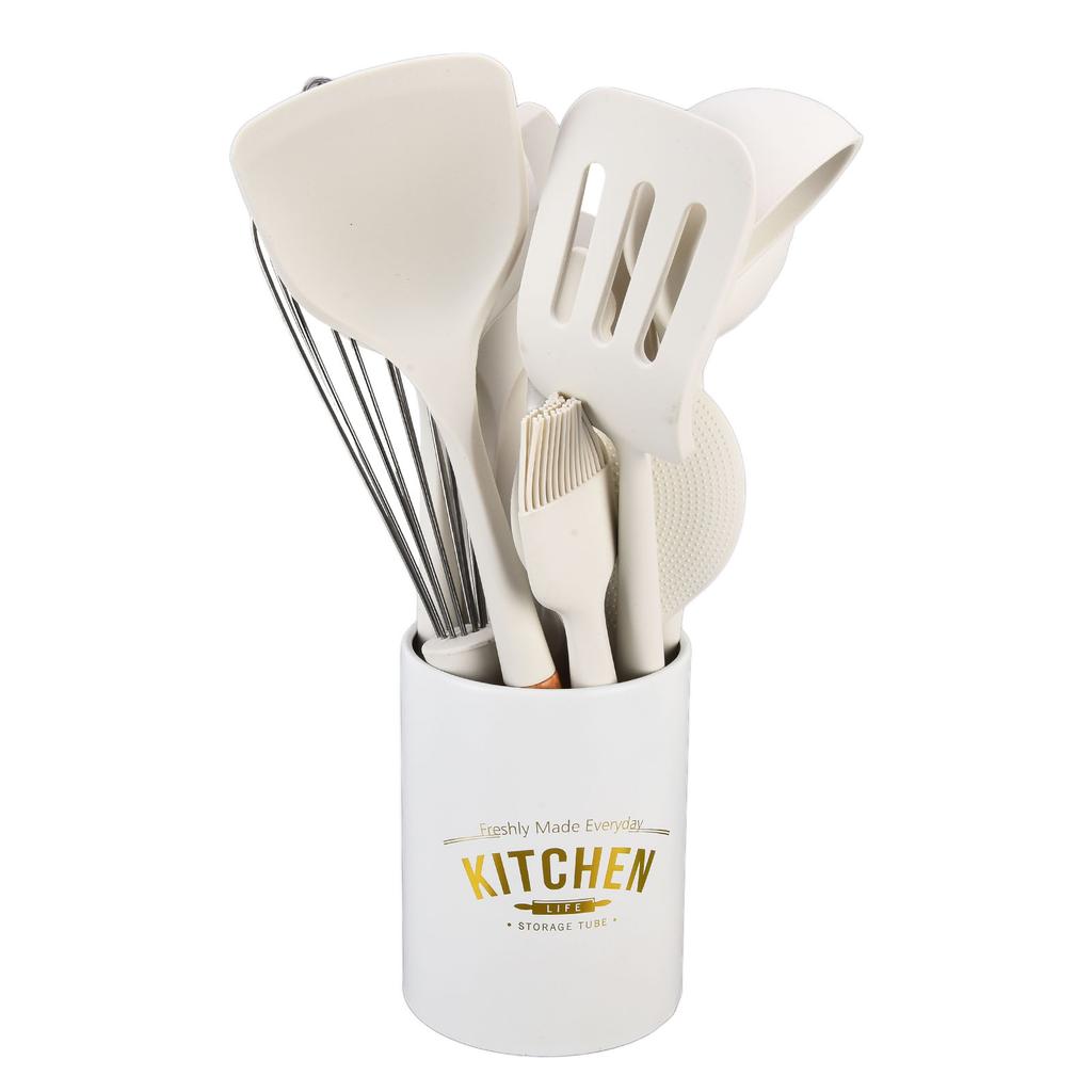 12-teiliges Silikon-Kochutensilien-Set Weißer nordischer minimalistischer Stil Antihaft-Küchenutensilien-Set für