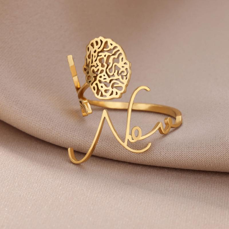 12 Birth Months Flower Stainless Steel Rings for Women Vintage Gold Plated Adjustable Finger Ring Wedding Jewelry Birthday Gift