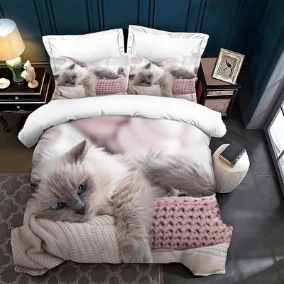 Funda nórdica de gato lindo patrón de gato 3D juego de 3 piezas para niños y adultos, juego de cama con cremallera, 2 fundas de almohada, fibra ultrafina