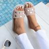 Summer New Flat Sandals for Women Square Head Open Toe Glitter Soft Soled Anti-slip Wear-resistant Slippers