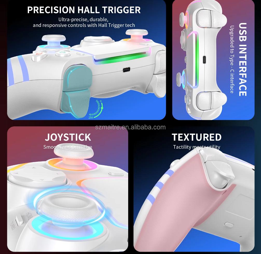 Kabelloser Game Controller Dynamische RGB-Beleuchtung Kabellos 2.4GHz Sechs-Achsen-Gyroskop Touch-Tasten für PS5/PS4/PS3/Switch Spiel-Spieler