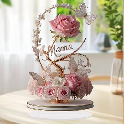 1 Stuk 2D Acryl Arrangement Roze Bloemenboeket Mama Patroon Elegant Bureau Decoratie Moederdag Cadeau Cadeau voor Moeder