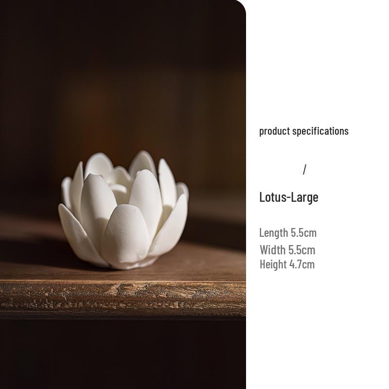White Ceramic Lotus Incense Holder - Handmade Indoor Stick Burner & Zen Desktop Ornament - Tea Ceremony Accessory.