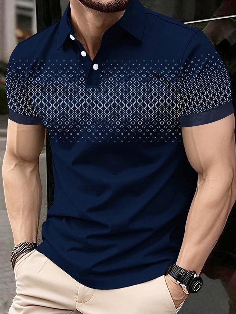 Men's Striped Short-sleeved Polo Shirt, Casual Style, Comfortable for Daily Wear.