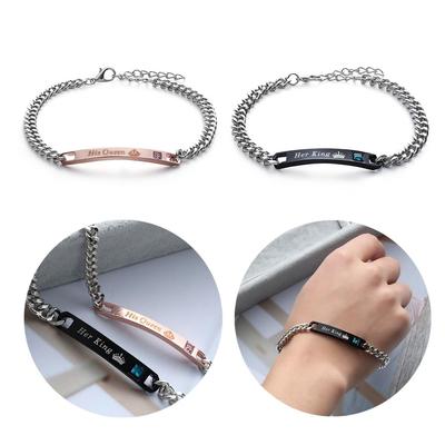 Bracelet Manchette Couronne Cristal Mode Amour Acier Inoxydable Bracelets Couple Son Roi Sa Reine