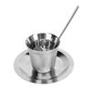 Coffee Cup Set with Saucer Spoon 80ml Double Wall Insulated 304 Stainless Steel Demitasse Cup for Te
