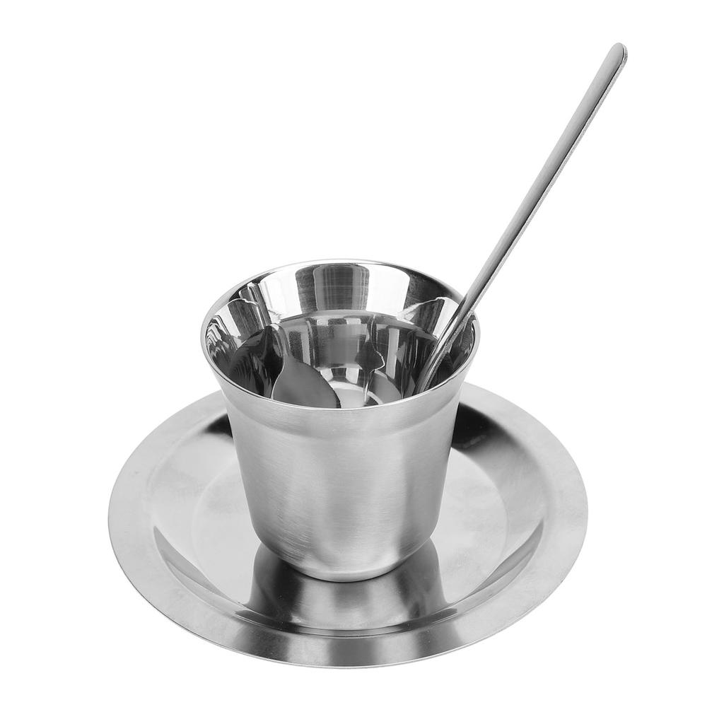 Coffee Cup Set with Saucer Spoon 80ml Double Wall Insulated 304 Stainless Steel Demitasse Cup for Te