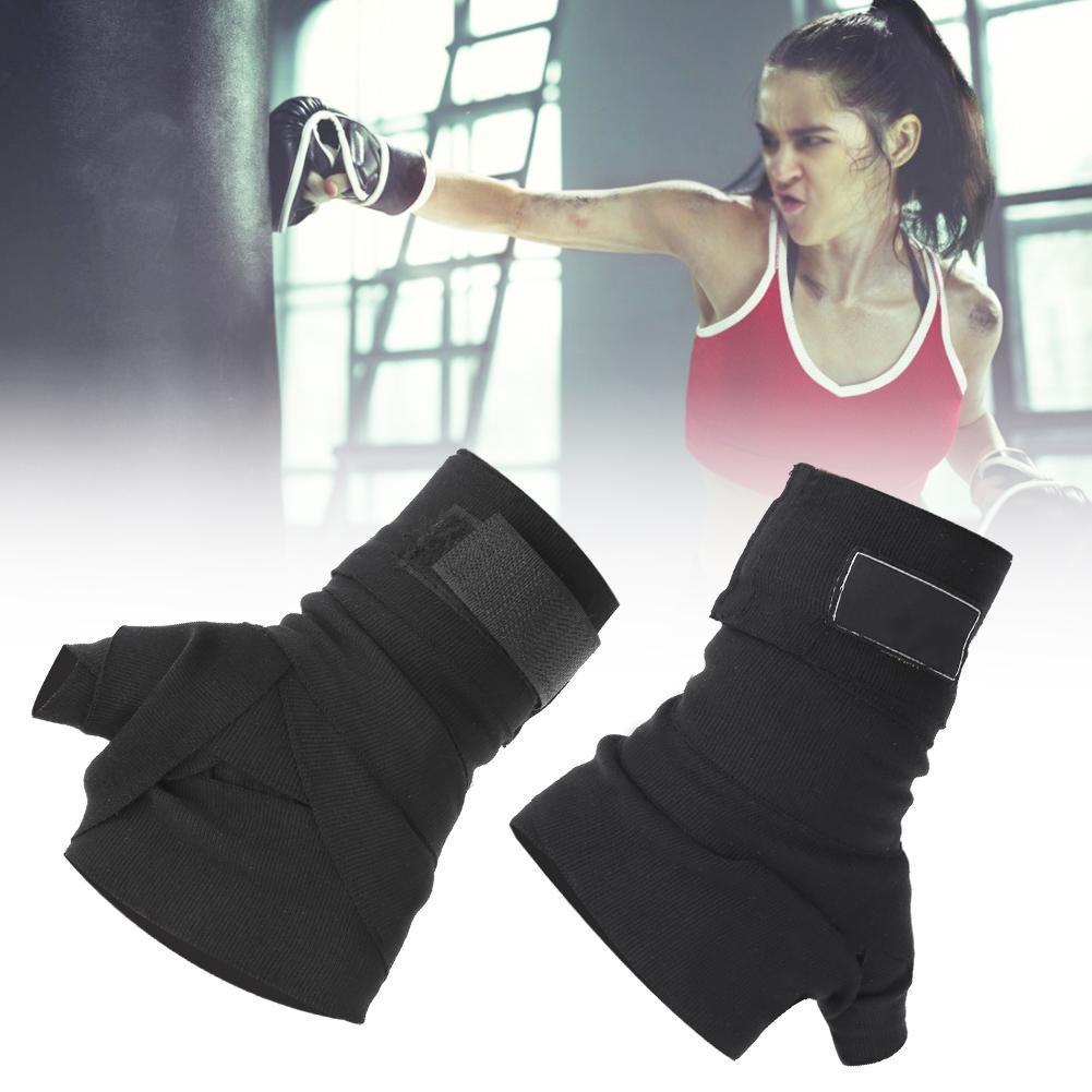 A Pair Black Polyurethane 3M Boxing Winding Bandage Fighting Sanda Muay Hand Wraps Sports StrapBlack Elastic 3m