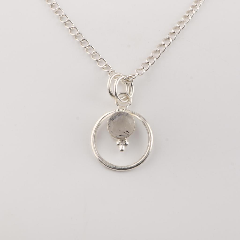 Black Rutile Gemstone 925 Sterling Silver Handmade Jewelry Designer Pendant 1.2" For Her PP-68-33