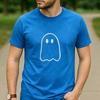 Minimalist Simple Line Ghost Graphic T Shirt Unisex Cotton Short Sleeve Cute Spooky Halloween Fall Black Casual Tee