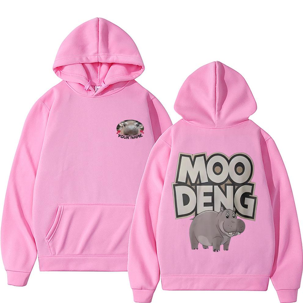 Ihr Name Moo Deng Lustiges Meme Hoodie Baby Nilpferd Herren Damen Mode Lässiges Kapuzensweatshirt Herren Fleece Baumwolle Übergroße Hoodies