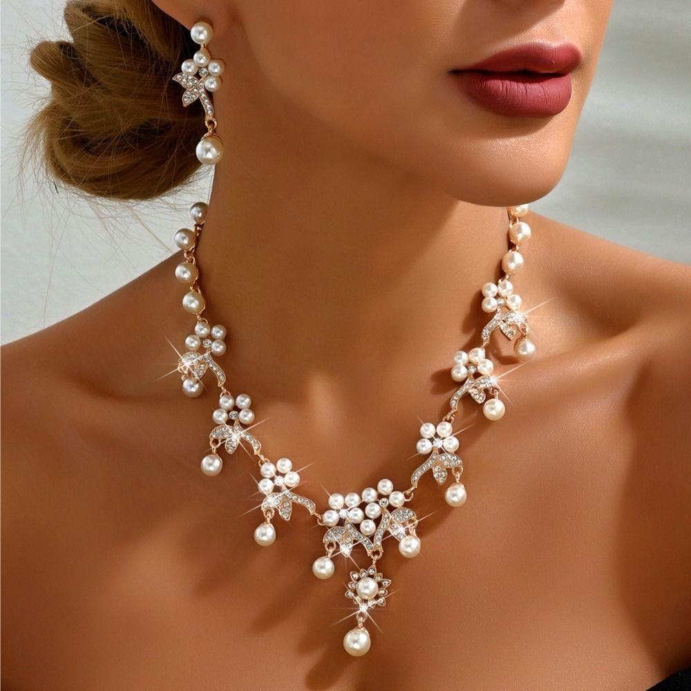 Shining Claw Chain Jewelry Set Luxury Necklace Earrings Set Bridal Pearl Necklaces Earrings  Women