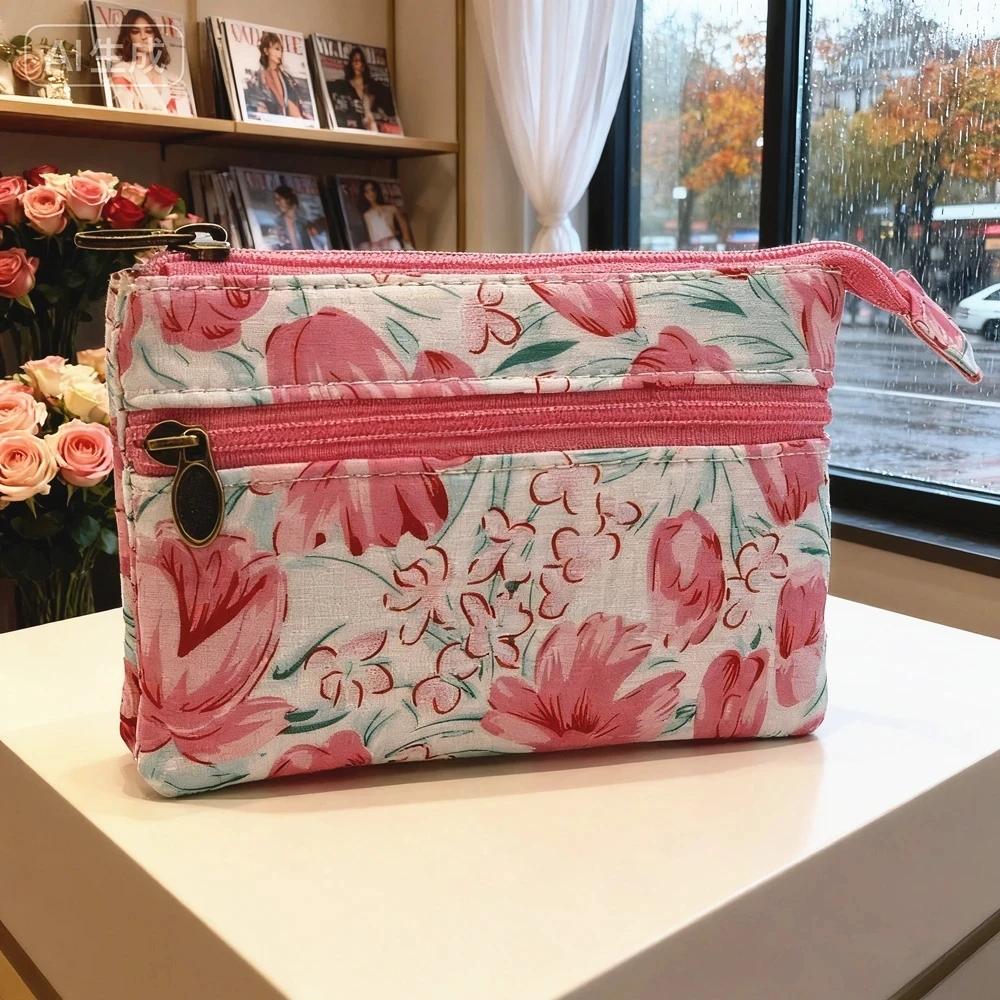 New Fashion Flower Multi-layer Cotton Fabric Coin Purse Women Card Wallet Small Change Bag Retro Canvas Female Hand Purses Pouch