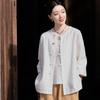 Johnature Women Vintage Shirts Tops Solid Color O-Neck Seven Sleeve Spring Button Women Chinese Style Blouses