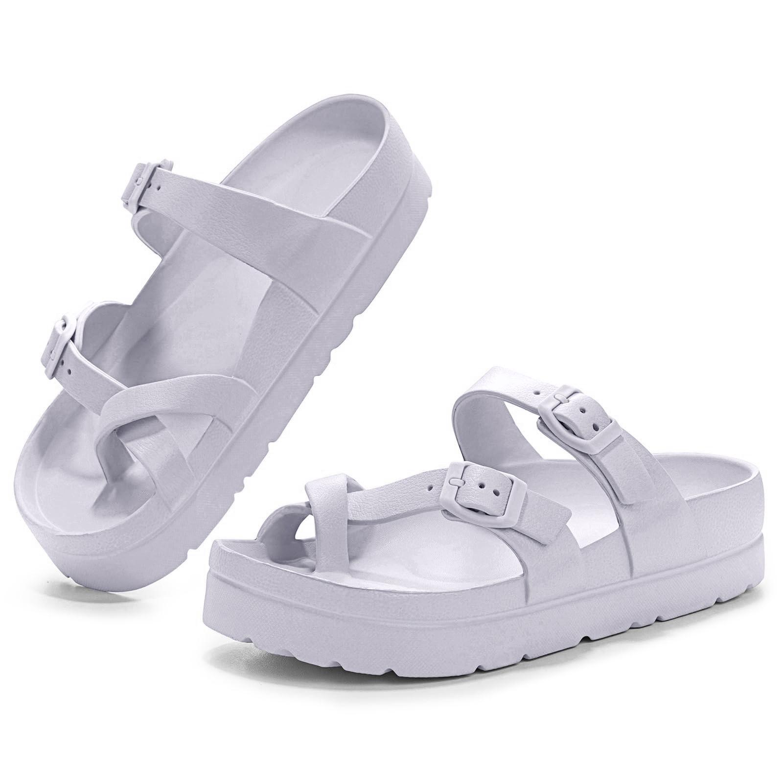 

Женские сандалии на плоской подошве с супермягкой и толстой подошвой, удобные регулируемые скользкие туфли на плоской подошве 41 белый