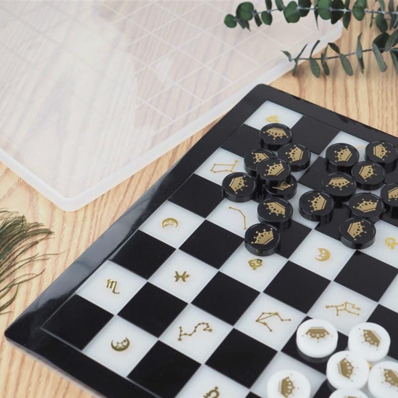 2Pcs Set Diy Epoxy Resin Mirror Silicone Mold for Chess Board Chess Pieces