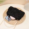 Geantă de mână cu floare de trandafir 3D și perle, cu curea lanț, pentru purtare crossbody sau pe umăr, pentru navetă zilnică și uz casual