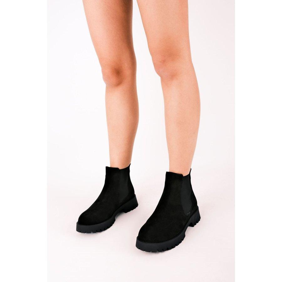 Cizme casual Chelsea de damă, din piele de căprioară, cu talpă groasă