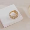 Women Retro Court Lace Ring, Hand‑Brushed Hollow Pattern Woven Engraved Gold Decor Finger Ring