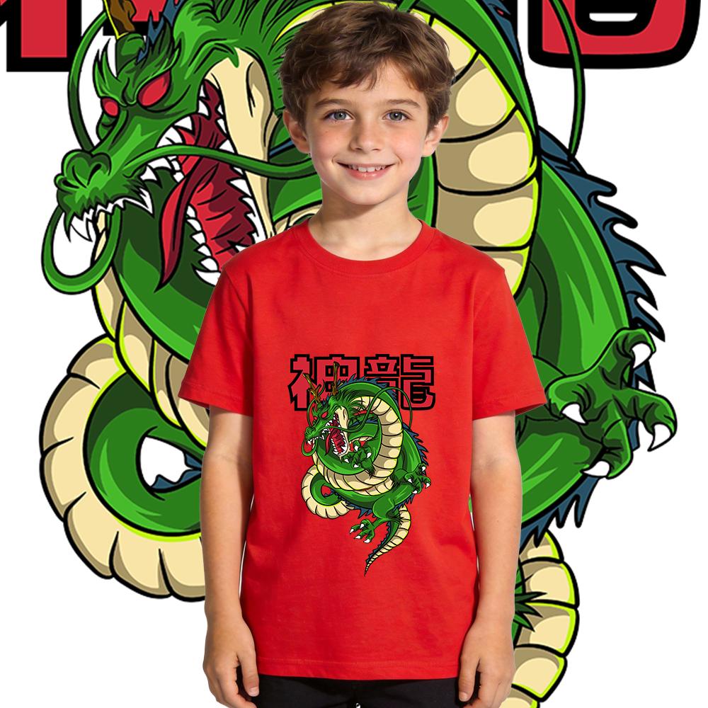 Kids Dbz Shen Long Anime Print T Shirt Pure Cotton Soft Breathable Short Sleeve Shirt for Boys and Girls Summer Casual Wear