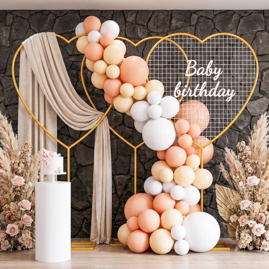 Metal Arch Backdrop Stand 3 Pcs 5.7 Ft Heart Stand Gold Shape Wedding Photo Balloon Frame with Base for Proposal Ceremony Valentine's Day Engagement