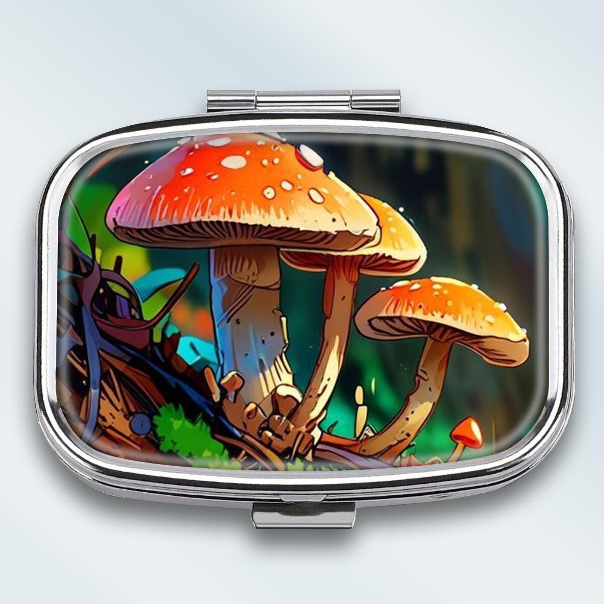 

Portable Pill Box with 2 Compartments, Mini Metal Medicine Organizer Case, Cute Printed Pill Container for Vitamins, Pills, Jewelry, Travel, Daily Use