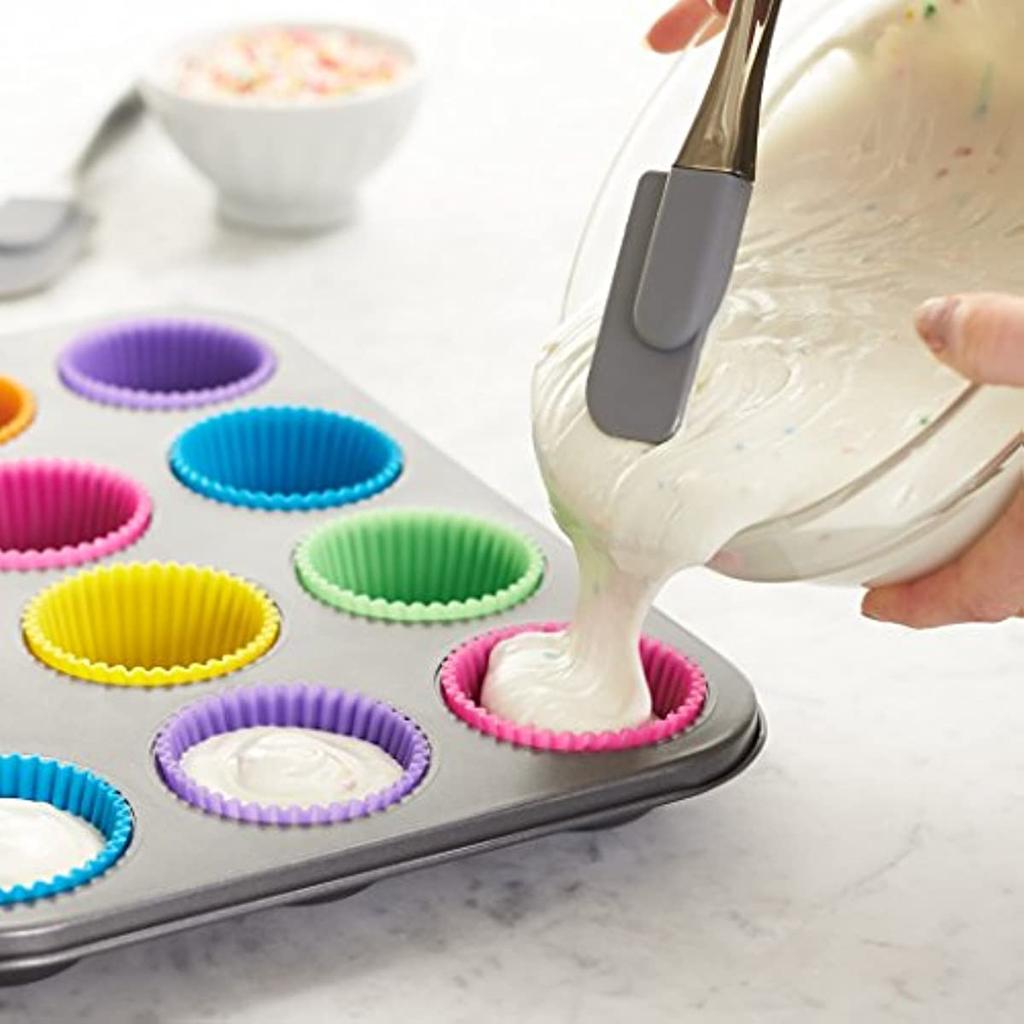 Reusable Silicone Baking Cups, Muffin Liners - Pack of 12, Multicolor
