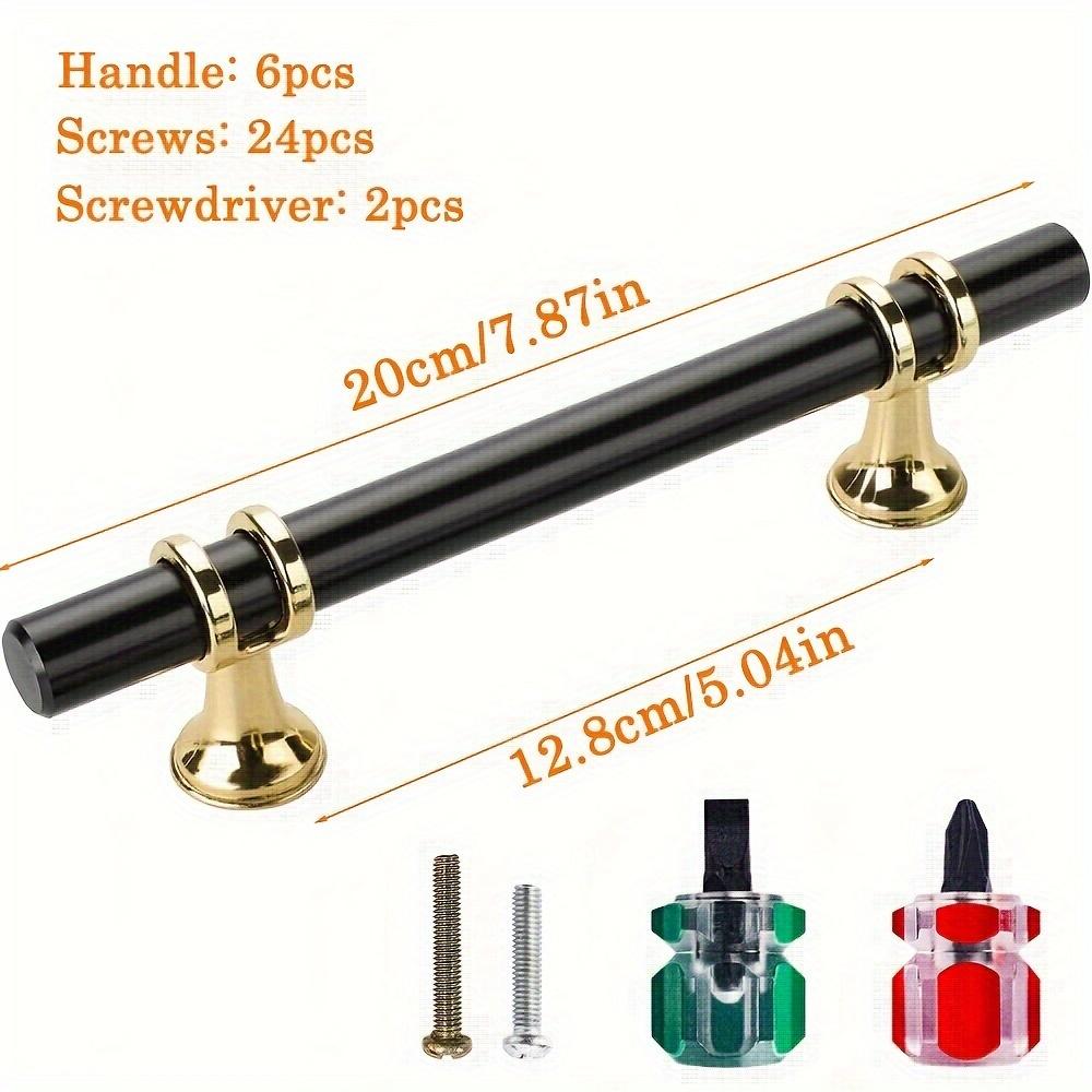 6 Stück Schrankgriffe aus Edelstahl, schwarz und gold, Schrankgriffe, schwarze Schubladengriffe, Küchenkommoden-Hardware-Griffe mit Schrauben und Schraubendreher 6pcs - 7.87in