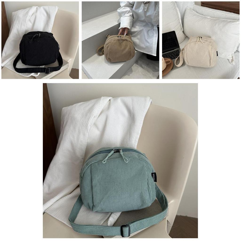 Urban Minimalist Corduroy Small Shoulder Bag With Zipper Closure For Daily Use