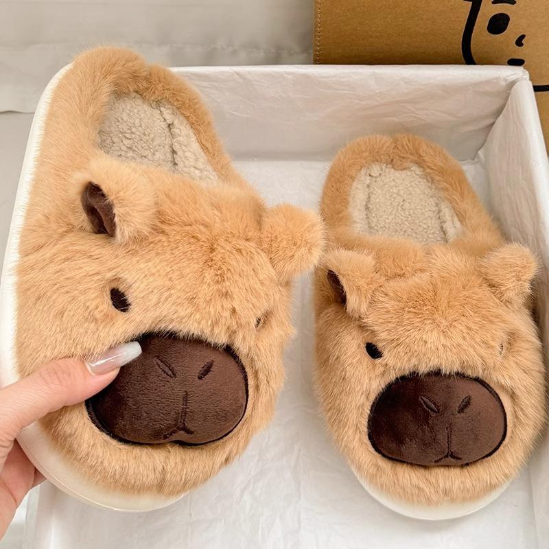 

Cotton slippers women s plush warm indoor home cute thick-soled bag heel wear kapibara slippers confinement shoes 40 коричневый