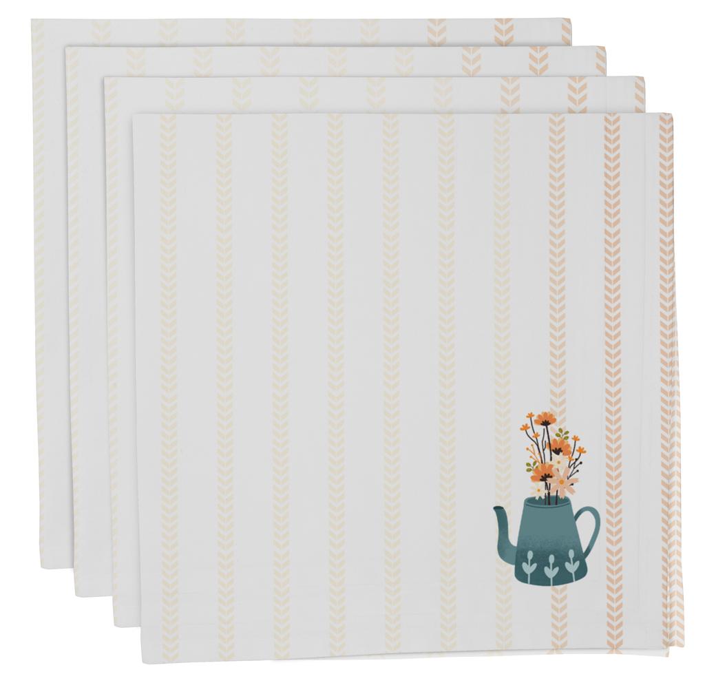 Vargottam Napkins  Florals  Print, Premium Quality Dinner  Napkins, 100   Cotton, Set of 4 Reusable  Napkins  Set, Size 20X20