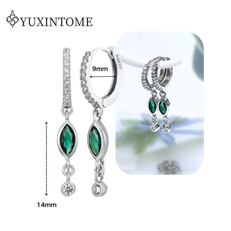 Turquoise 925 Silver Ear Needle Green Zircon vintage emerald Heart/Flower Pendant Hoop Earrings Fashion party Jewelry